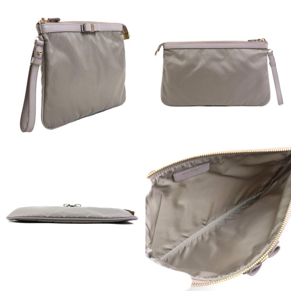 Salvatore Ferragamo Bag Clutch Gray Ribbon Leather Vara